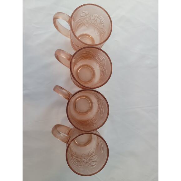 Vintage Pink Depression Glass Arcoroc France Rosaline Rose Coffee Mug Set of 4 - Picture 5 of 10
